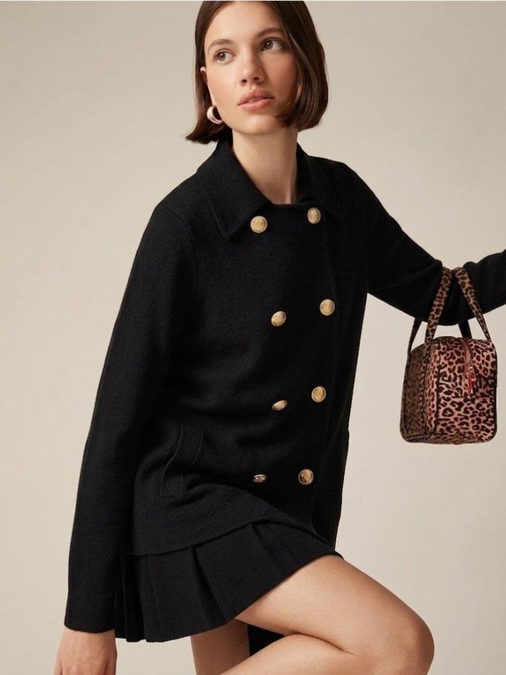 NWT J.Crew Warwick Sweater-Blazer in Black Double-Breasted Knit Cardigan M